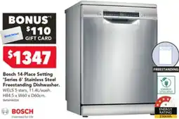 Harvey Norman Bosch 14-Place Setting 'Series 6' Stainless Steel Freestanding Dishwasher offer