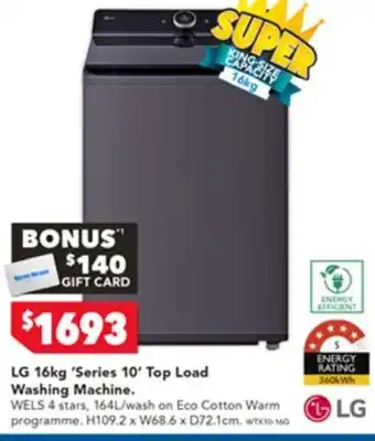 Harvey Norman Lg 16kg ‘series 10′ top load washing machine offer
