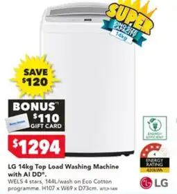 Harvey Norman Lg 14kg top load washing machine with al dd offer