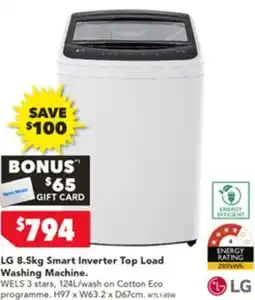 Harvey Norman Lg 8.5kg smart inverter top load washing machine offer