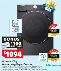 Harvey Norman Hisense 10kg Washer/6kg Dryer Combo offer