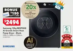 Harvey Norman Samsung 10kg BESPOKE Al Grande Smart Heat Pump Dryer offer