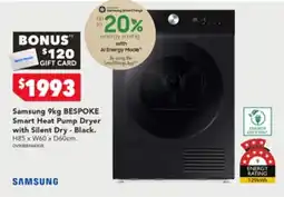 Harvey Norman Samsung 9kg BESPOKE Smart Heat Pump Dryer with Silent Dry offer