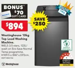 Harvey Norman Westinghouse 10kg Top Load Washing Machine offer