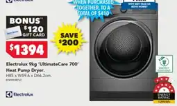 Harvey Norman Electrolux 9kg UltimateCare 700 Heat Pump Dryer offer