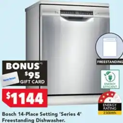 Harvey Norman Bosch 14-Place Setting Series 4 Freestanding Dishwasher offer