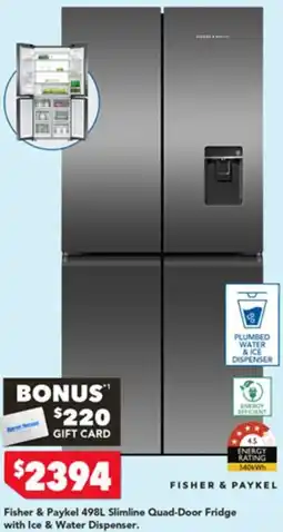 Harvey Norman Fisher & Paykel 498L Slimline Quad-Door Fridge with Ice & Water Dispenser offer
