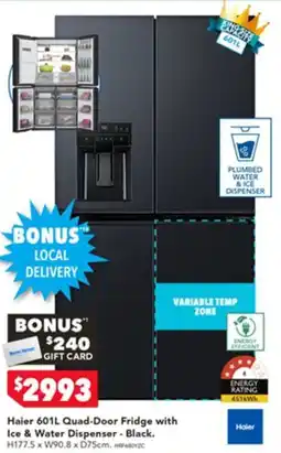 Harvey Norman Haier 601L Quad-Door Fridge with Ice & Water Dispenser offer