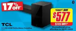 The Good Guys TCL 5.1.2Ch 620W Dolby Atmos Soundbar offer