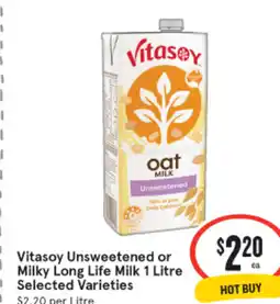 IGA Vitasoy unsweetened or milky long life milk offer