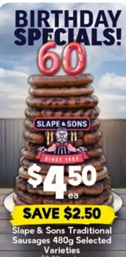 Drakes Slape & sons traditional sausages offer