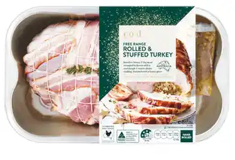 Woolworths Gold bacon wrapped boneless turkey breast with native thyme & sourdough stuffing – from the meat dept offer