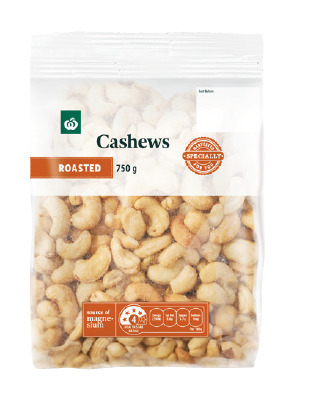 Woolworths Woolworths roasted or roasted & salted cashews 750g pack offer