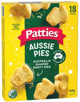 Woolworths Patties aussie shaped party pies 840g pk 18 offer