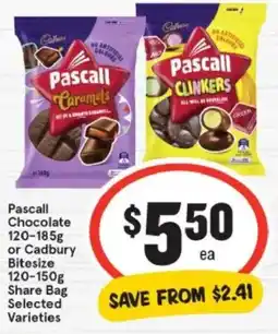 IGA Pascall Chocolate 120-185g or Cadbury Bitesize 120-150g offer