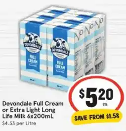 IGA Devondale Full Cream or Extra Light Long Life Milk offer