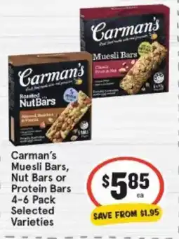 IGA Carman's Muesli Bars, Nut Bars or Protein Bars offer
