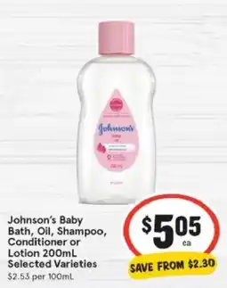 IGA Johnson's Baby Bath, Oil, Shampoo, Conditioner or Lotion offer
