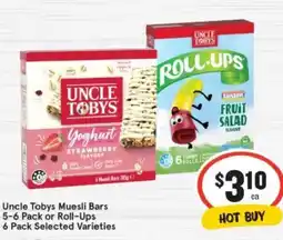 IGA Uncle Tobys Muesli Bars 5-6 Pack or Roll-Ups 6 Pack Selected Varieties offer