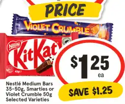 IGA Nestlé Medium Bars, Smarties or Violet Crumble offer