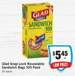IGA Glad Snap Lock Resealable | Sandwich Bags offer