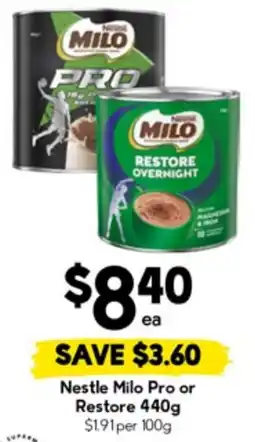 Drakes Nestle Milo Pro or Restore offer