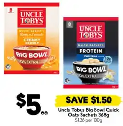 Drakes Uncle Tobys Big Bowl Quick Oats Sachets offer