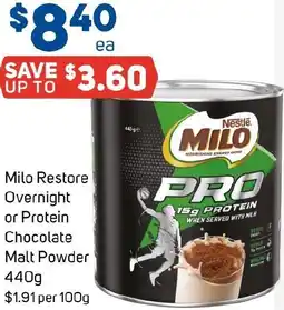 Foodland Milo Restore Overnight or Protein Chocolate Malt Powder offer