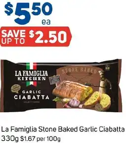 Foodland La Famiglia Stone Baked Garlic Ciabatta offer