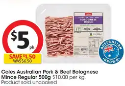 Coles Coles Australian Pork & Beef Bolognese Mince Regular offer