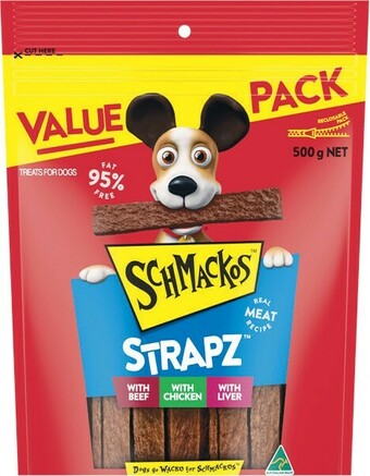 Woolworths Schmackos Strapz Dog Treats 500g offer