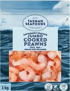 Coles Tasman Seafood Jumbo Cooked Prawns 1kg offer