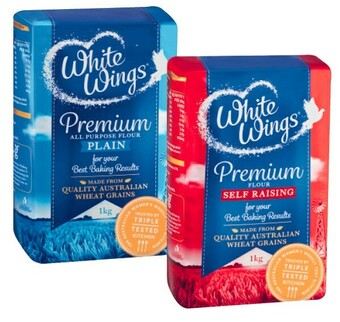 Coles White Wings Plain or Self Raising Flour 1kg offer