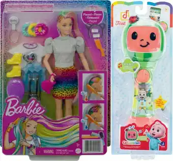 Coles Barbie Leopard Hair Doll or Cocomelon Character Microphone offer