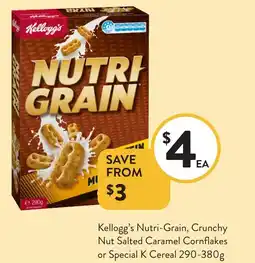 Foodworks Kellogg's Nutri-Grain, Crunchy Nut Salted Caramel Cornflakes or Special K Cereal offer