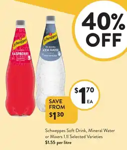 Foodworks Schweppes Soft Drink, Mineral Water or Mixers offer