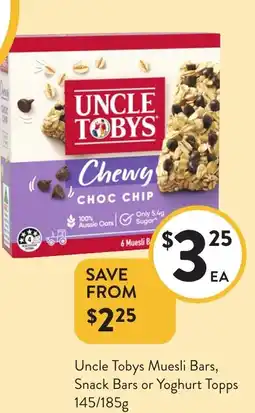 Foodworks Uncle Tobys Muesli Bars, Snack Bars or Yoghurt Topps offer