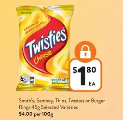 Foodworks Smith's, Samboy, Thins, Twisties or Burger Rings offer