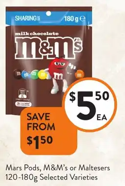Foodworks Mars Pods, M&M's or Maltesers offer