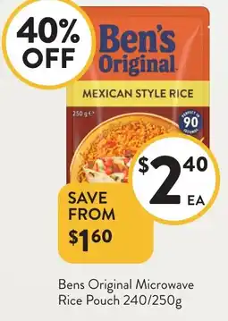Foodworks Bens Original Microwave Rice Pouch offer