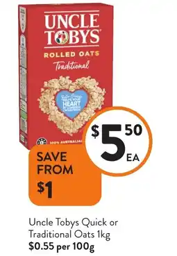 Foodworks Uncle Tobys Quick or Traditional Oats offer