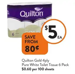 Foodworks Quilton Gold 4ply Pure White Toilet Tissue offer