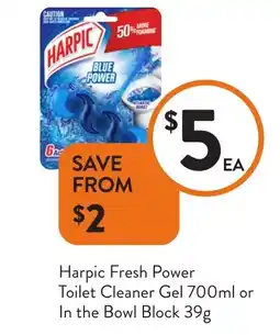 Harpic Fresh Power Toilet Cleaner Gel or In the Bowl Block