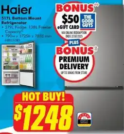 The Good Guys Haier Bottom Mount Refrigerator offer