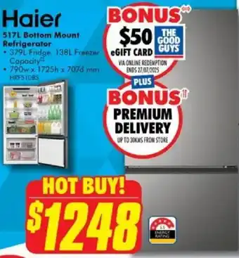 The Good Guys Haier Bottom Mount Refrigerator offer