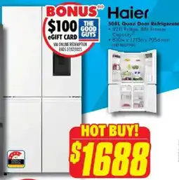 The Good Guys Haier Quad Door Refrigerator offer