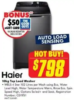 The Good Guys Haier Top Load Washer offer