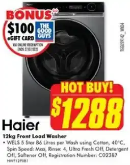 The Good Guys Haier Front Load Washer offer
