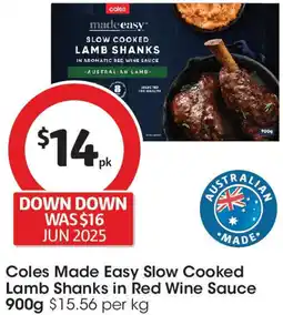 Coles Coles Made Easy Slow Cooked Lamb Shanks in Red Wine Sauce offer