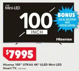Harvey Norman Hisense 100" U7KAU 4K' ULED Mini-LED Smart TV offer